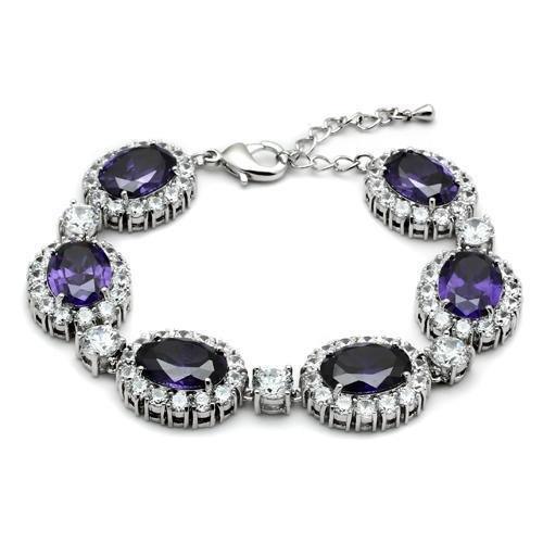 LO2359 - Rhodium Brass Bracelet with AAA Grade CZ in Amethyst