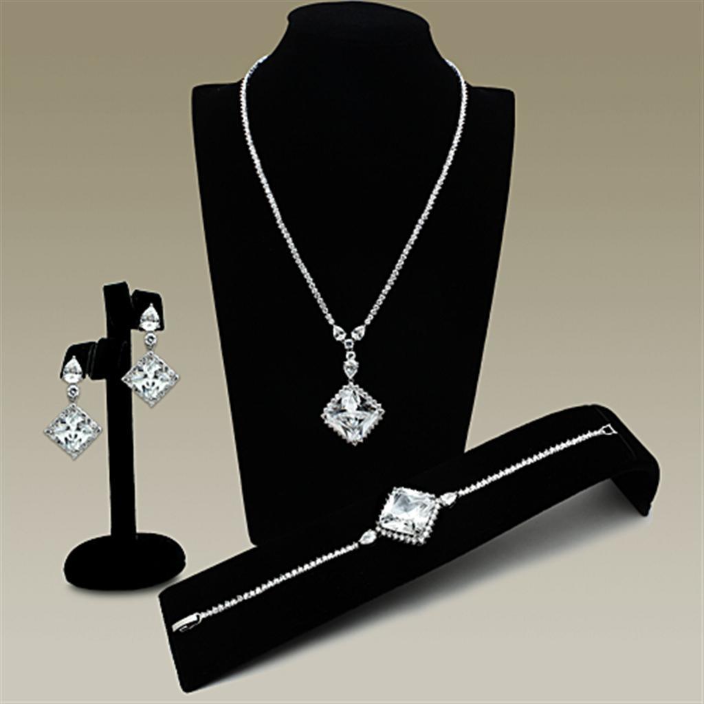 LO2341 - Rhodium Brass Jewelry Sets with AAA Grade CZ in Clear