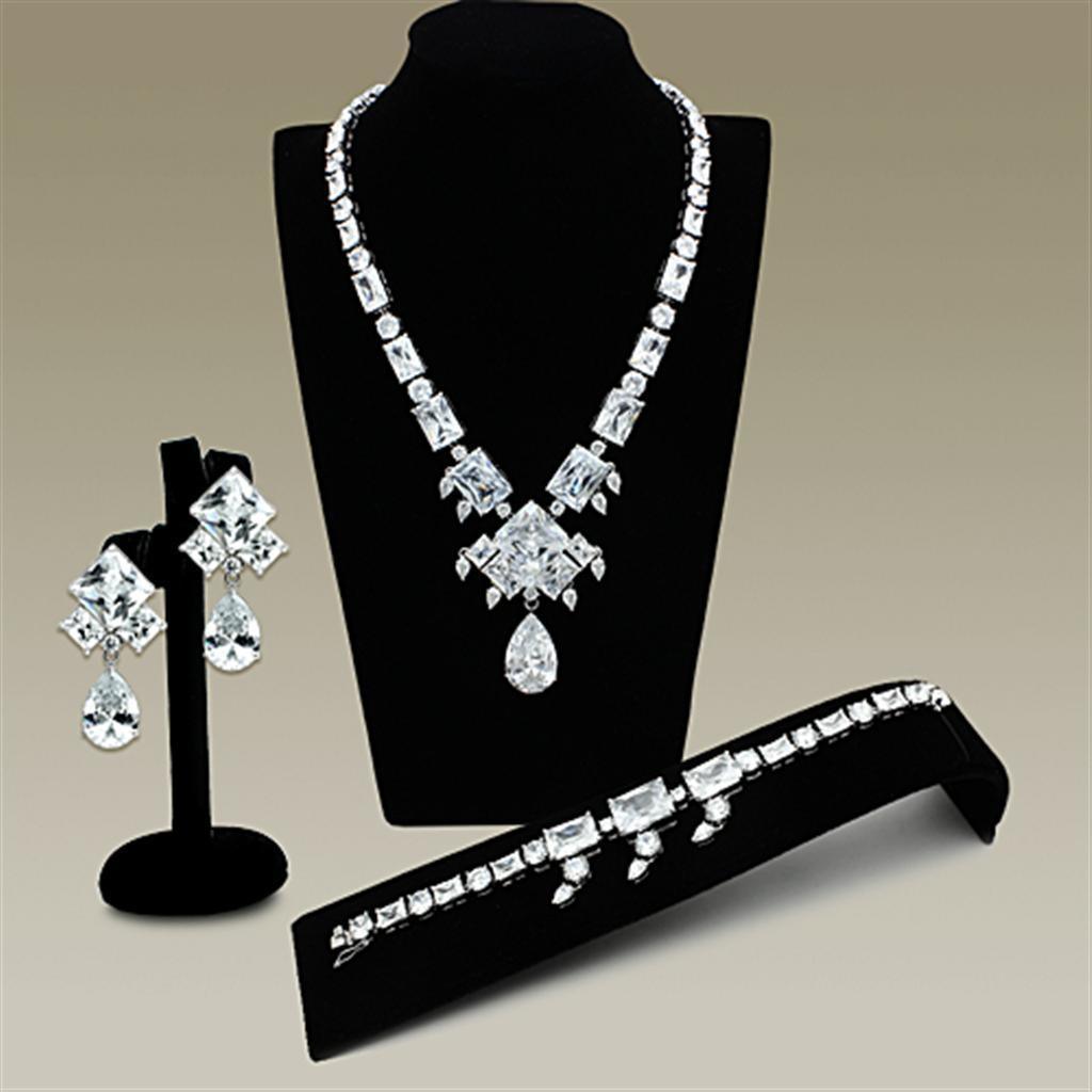 LO2353 - Rhodium Brass Jewelry Sets with AAA Grade CZ in Clear