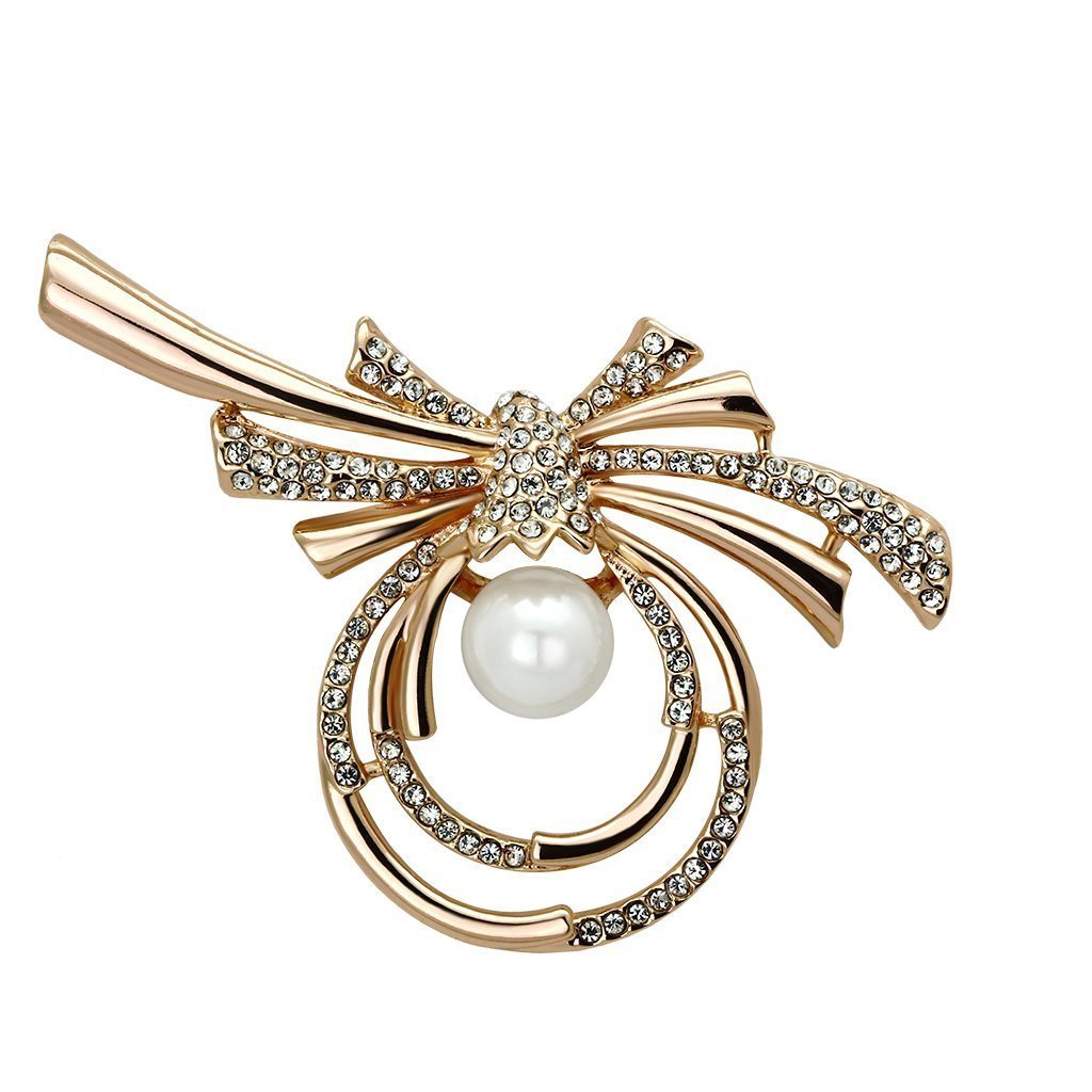 LO2939 - Flash Rose Gold White Metal Brooches with Synthetic Pearl in White