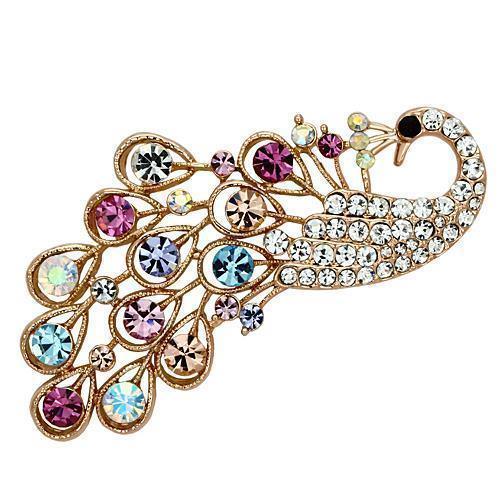 LO2932 - Flash Rose Gold White Metal Brooches with Top Grade Crystal in Multi Color