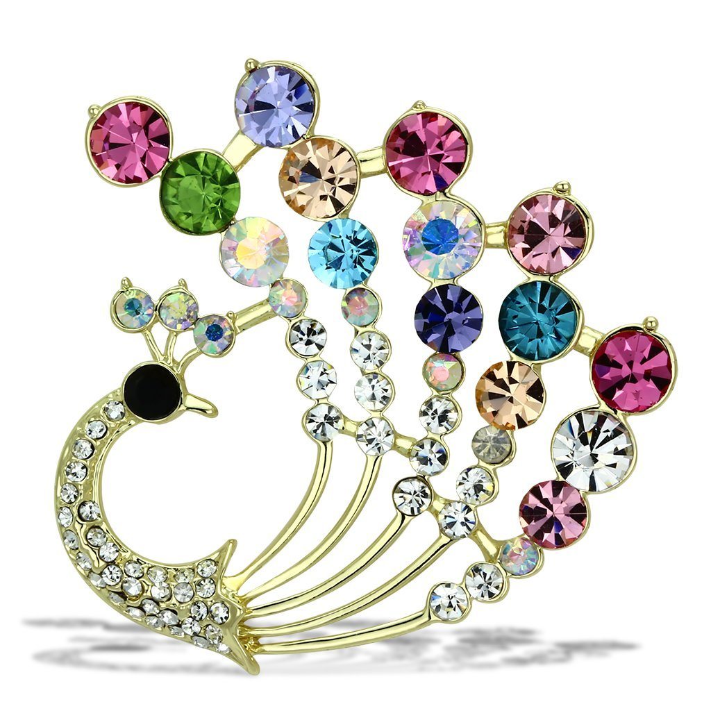 LO2931 - Flash Gold White Metal Brooches with Top Grade Crystal in Multi Color