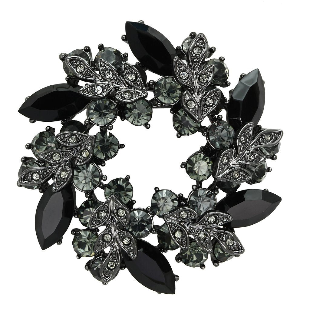 LO2917 - Ruthenium White Metal Brooches with Top Grade Crystal in Jet