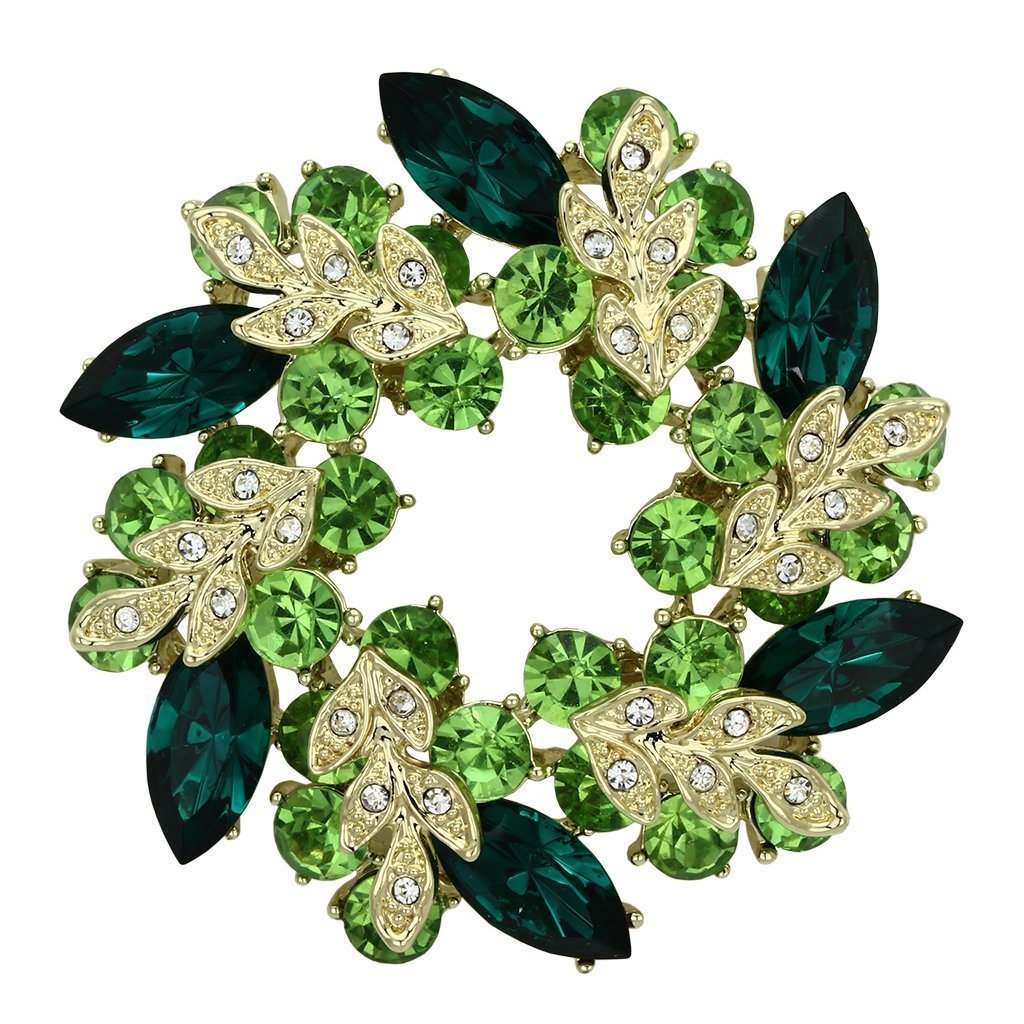 LO2918 - Flash Gold White Metal Brooches with Top Grade Crystal in Emerald