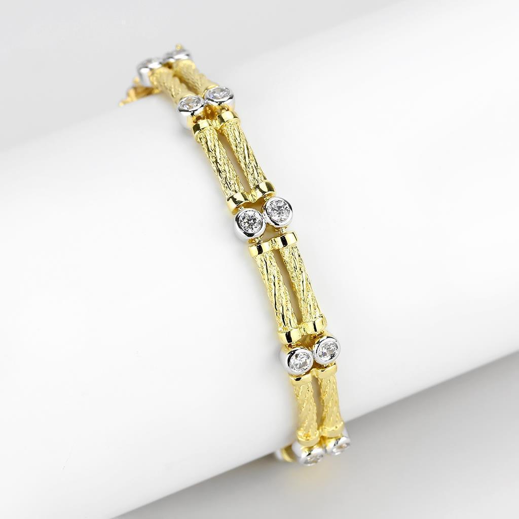 LO4737 - Gold+Rhodium Brass Bracelet with AAA Grade CZ in Clear