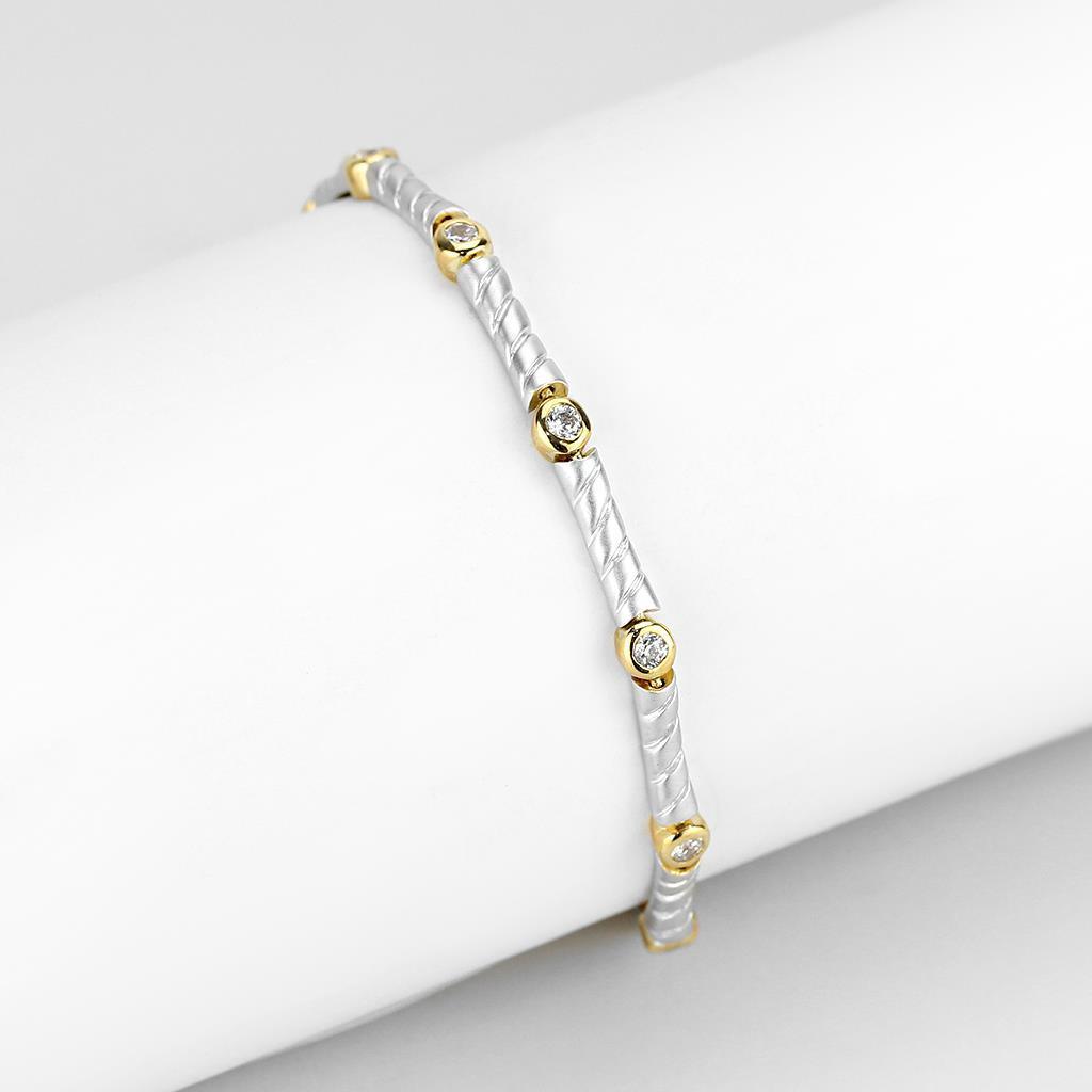 LO4734 - Gold+Rhodium Brass Bracelet with AAA Grade CZ in Clear