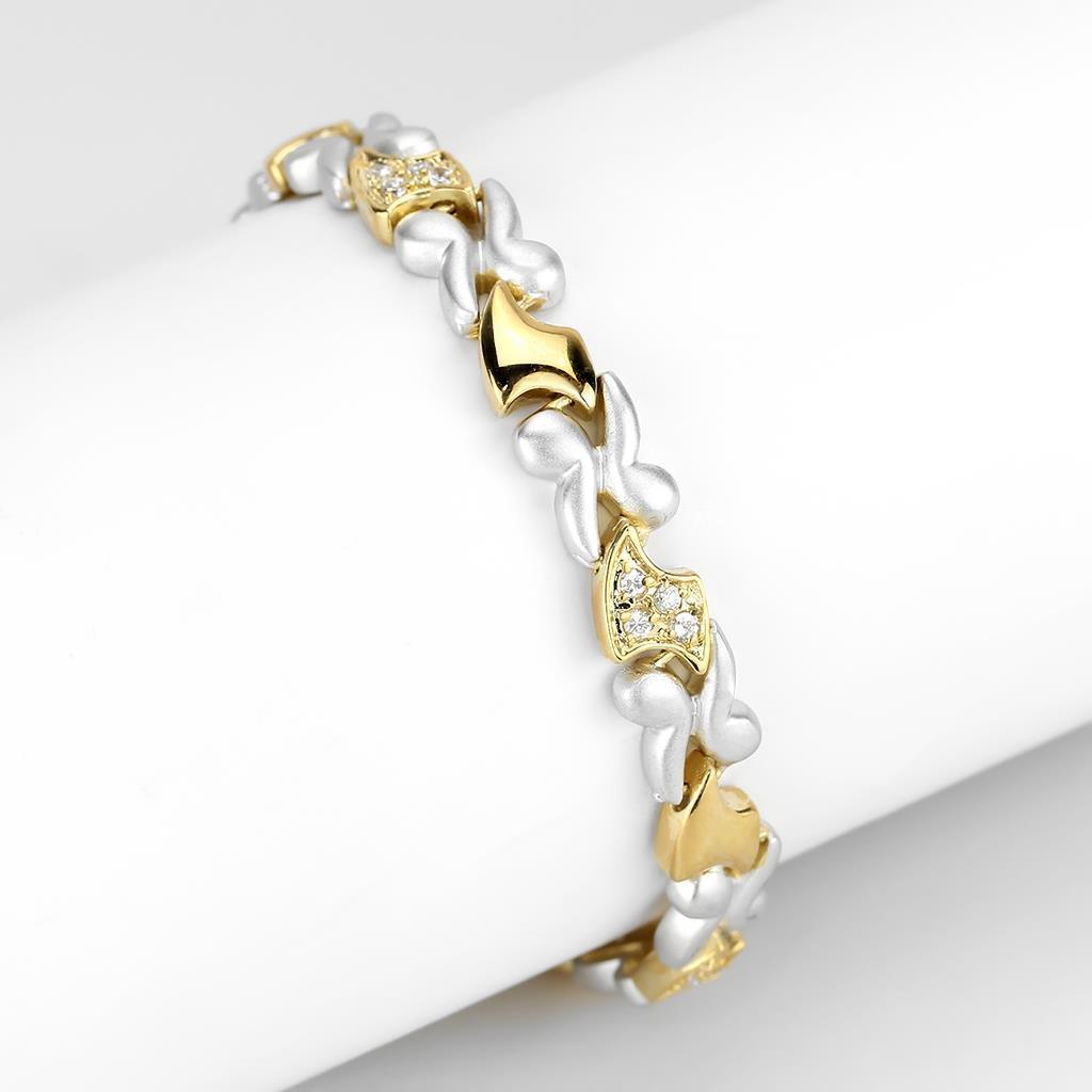 LO4736 - Gold+Rhodium Brass Bracelet with AAA Grade CZ in Clear