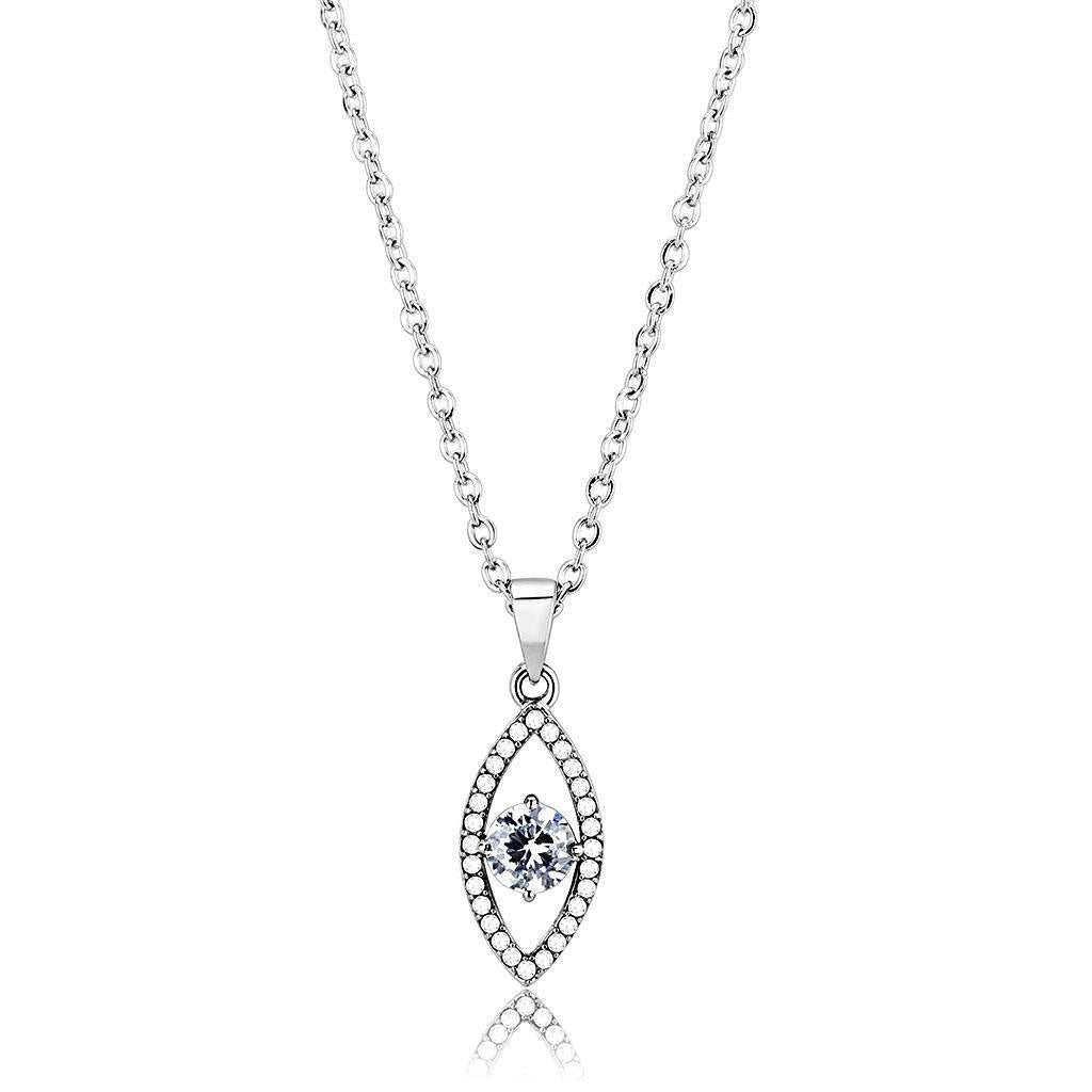 DA228 - High polished (no plating) Stainless Steel Chain Pendant with AAA Grade CZ in Clear
