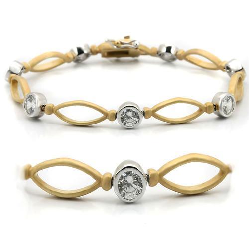 LO1154 - Matte Gold & Rhodium Brass Bracelet with AAA Grade CZ in Clear