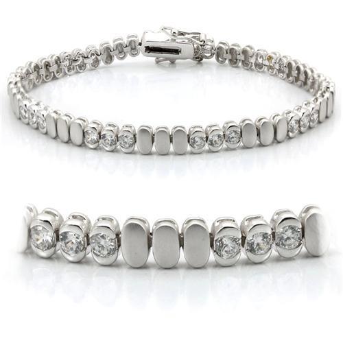 LO1159 - Matte Rhodium & Rhodium Brass Bracelet with AAA Grade CZ in Clear