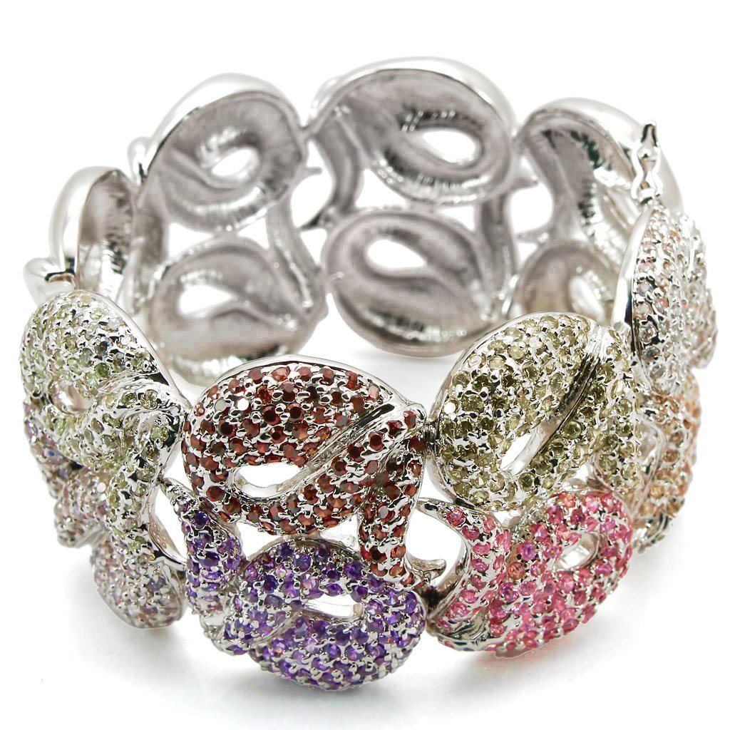 LO1278 - Rhodium Brass Bangle with AAA Grade CZ in Multi Color