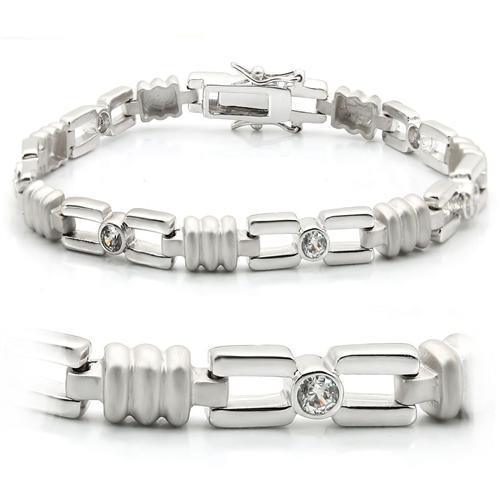 LO1162 - Matte Rhodium & Rhodium Brass Bracelet with AAA Grade CZ in Clear