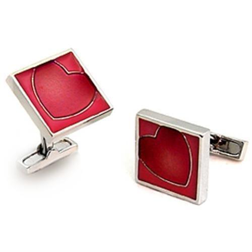 LO1192 - Rhodium Brass Cufflink with Epoxy in Garnet