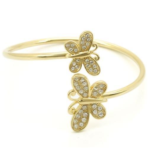 LO1177 - Gold Brass Bangle with Top Grade Crystal in Clear