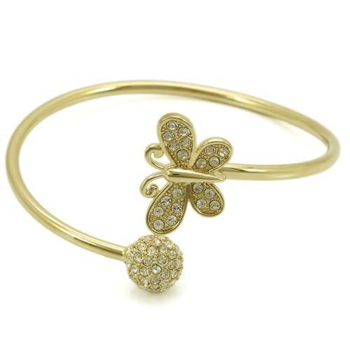 LO1179 - Gold Brass Bangle with Top Grade Crystal in Clear