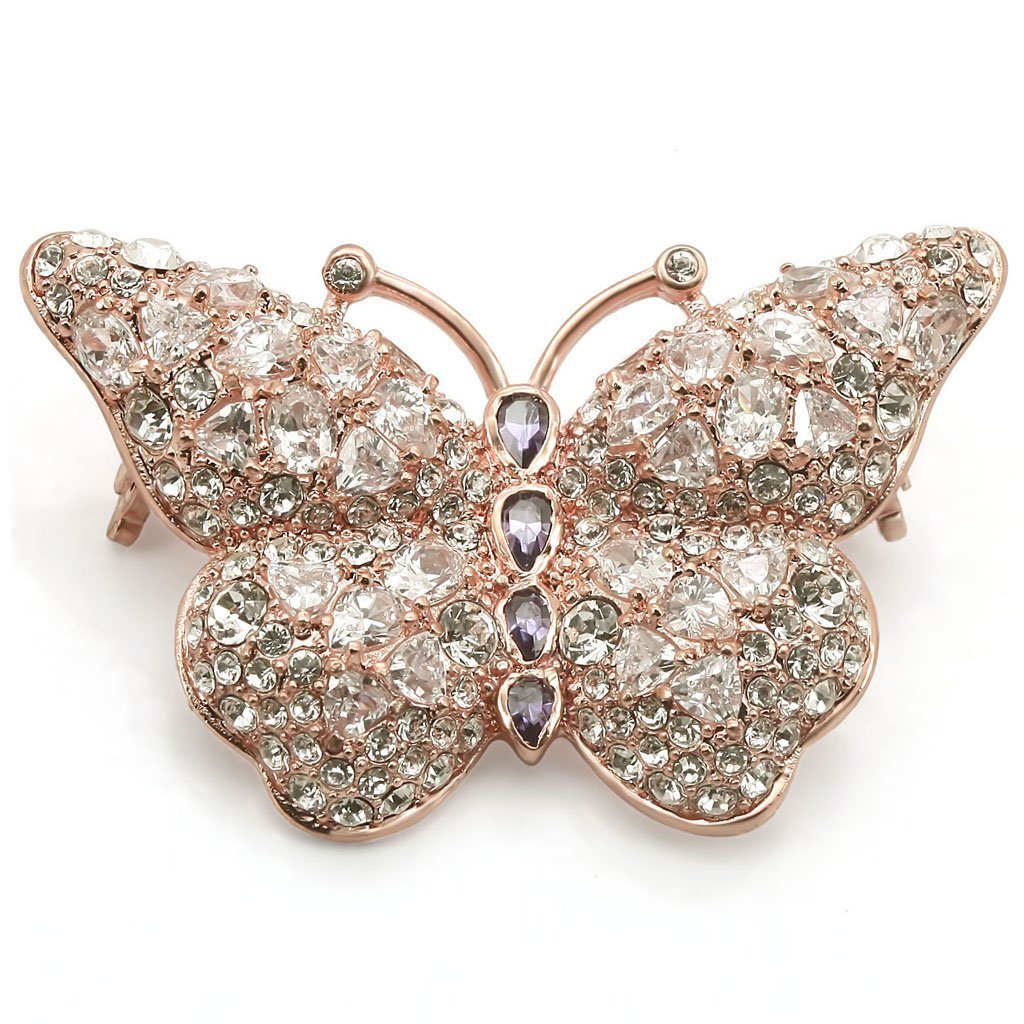 LO1227 - Rose Gold Brass Brooches with AAA Grade CZ in Amethyst