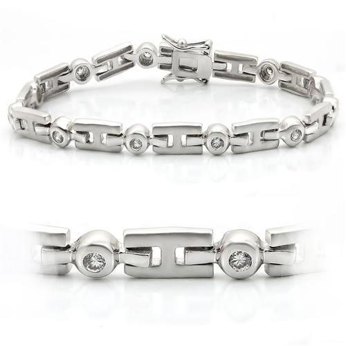 LO1163 - Matte Rhodium & Rhodium Brass Bracelet with AAA Grade CZ in Clear