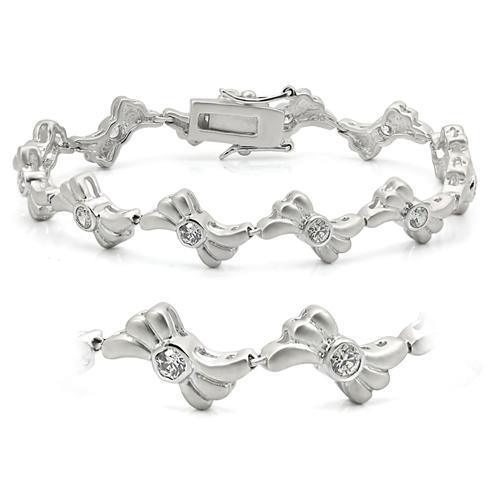 LO1164 - Matte Rhodium & Rhodium Brass Bracelet with AAA Grade CZ in Clear