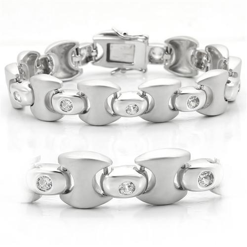 LO1166 - Matte Rhodium & Rhodium Brass Bracelet with AAA Grade CZ in Clear