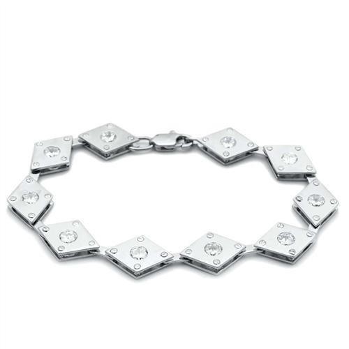 LO2006 - Matte Rhodium & Rhodium Brass Bracelet with AAA Grade CZ in Clear