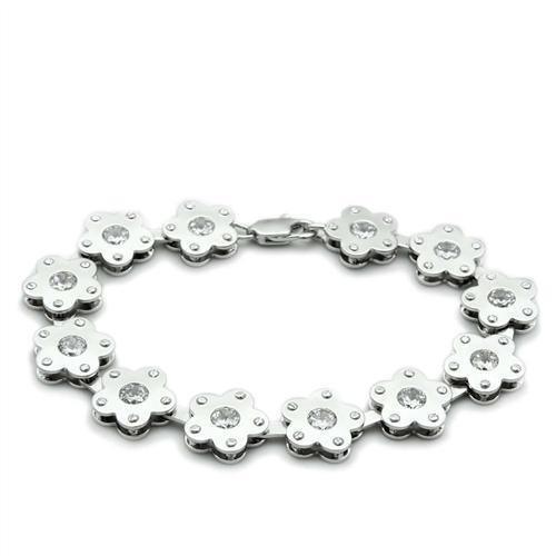 LO2019 - Matte Rhodium & Rhodium Brass Bracelet with AAA Grade CZ in Clear