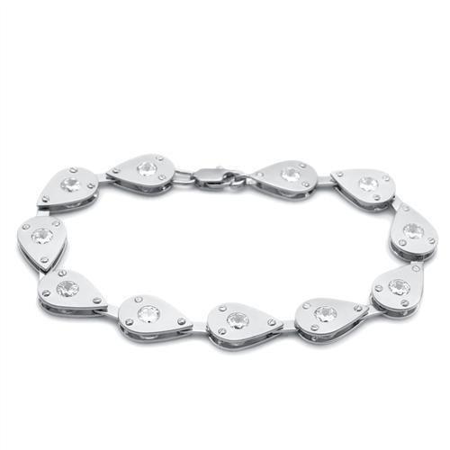 LO2014 - Matte Rhodium & Rhodium Brass Bracelet with AAA Grade CZ in Clear