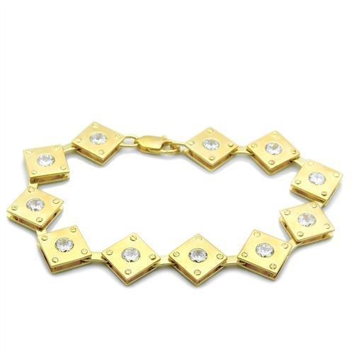 LO2017 - Matte Gold & Gold Brass Bracelet with AAA Grade CZ in Clear