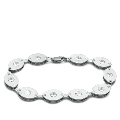 LO2011 - Matte Rhodium & Rhodium Brass Bracelet with AAA Grade CZ in Clear