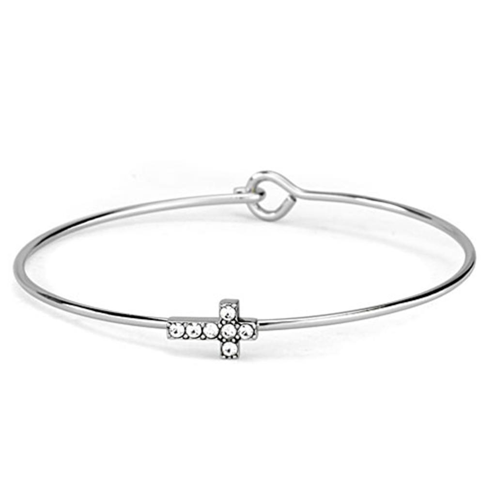 LO3266 - Rhodium Brass Bangle with Top Grade Crystal in Clear