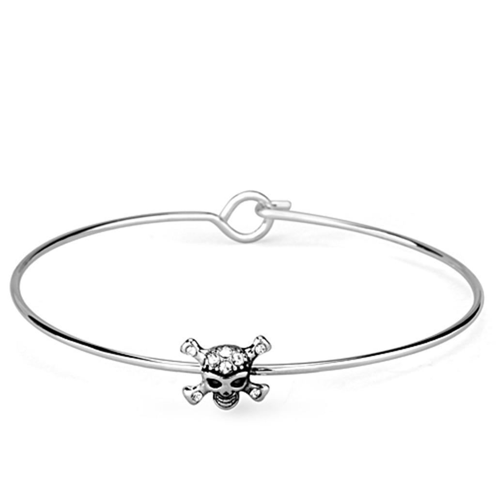 LO3267 - Rhodium Brass Bangle with Top Grade Crystal in Clear