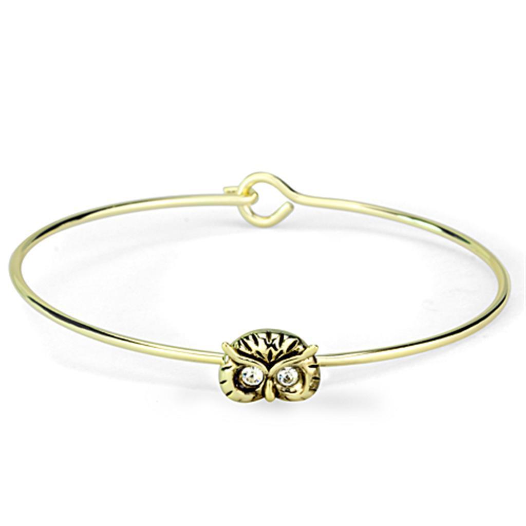 LO3275 - Gold Brass Bangle with Top Grade Crystal in Clear