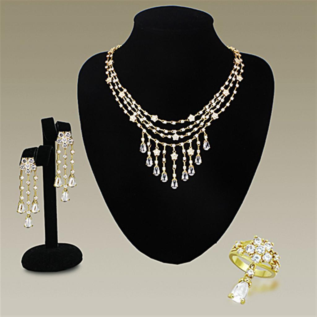 LO3077 - Gold Brass Jewelry Sets with AAA Grade CZ in Clear