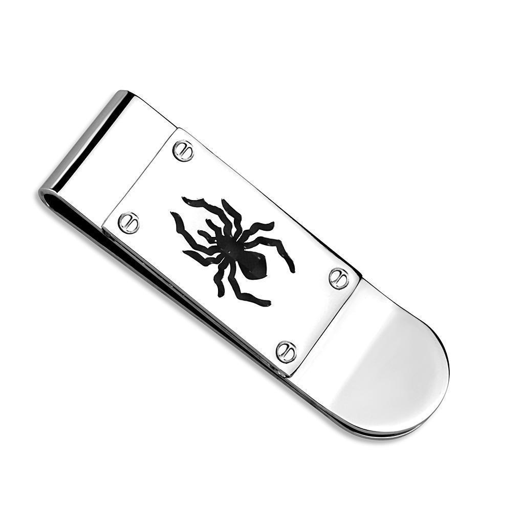 LO4130 - Rhodium Brass Money clip with Epoxy in Jet