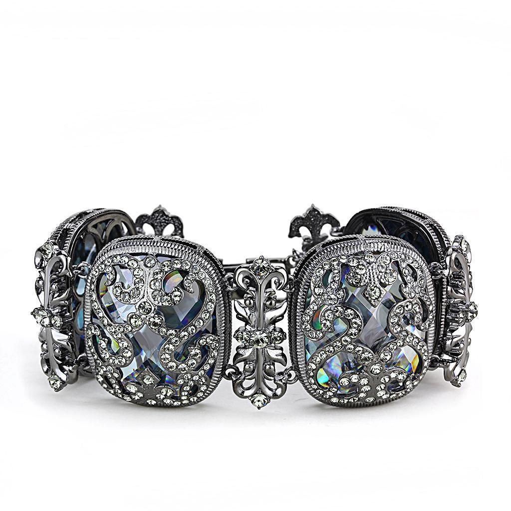 LO4225 - TIN Cobalt Black Brass Bracelet with AAA Grade CZ in Clear