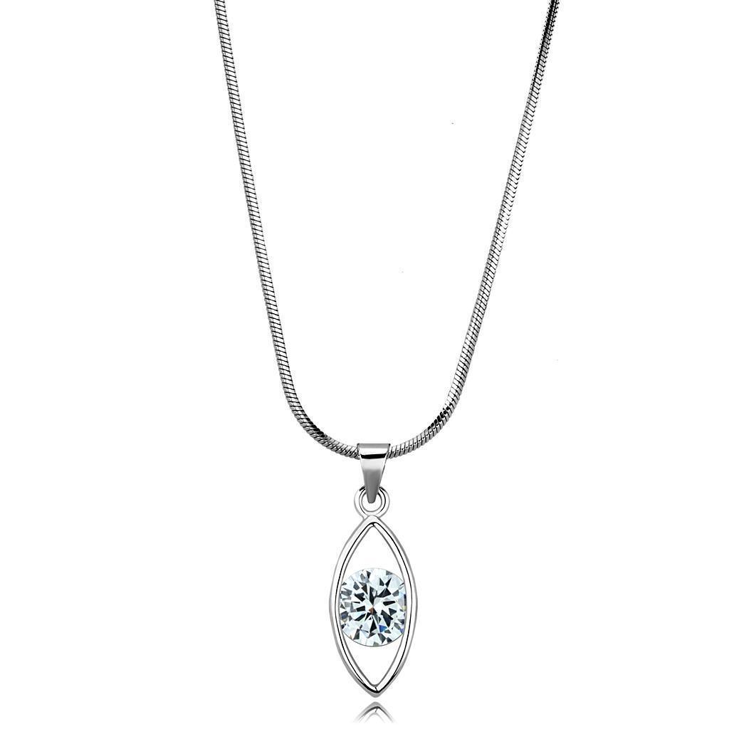 LO4157 - Rhodium Brass Chain Pendant with AAA Grade CZ in Clear