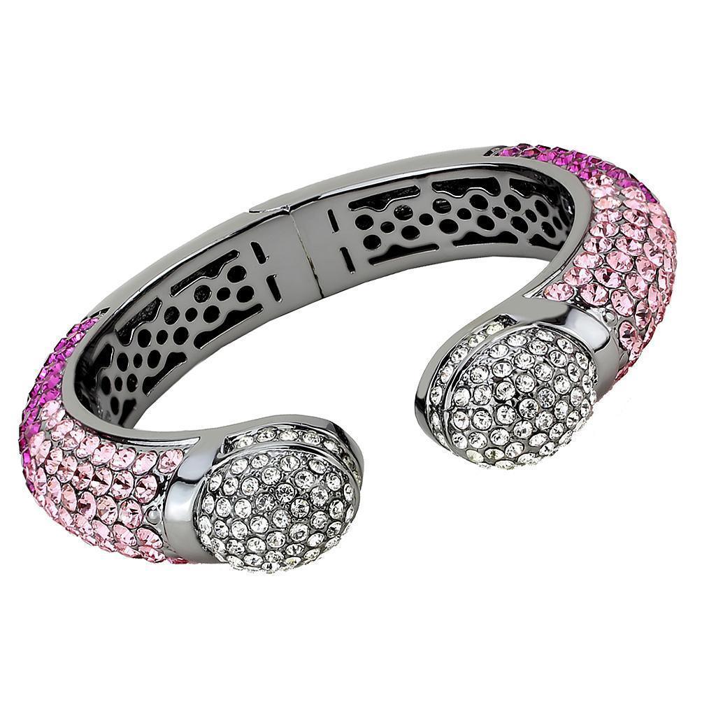 LO4293 - TIN Cobalt Black Brass Bangle with Top Grade Crystal in Multi Color