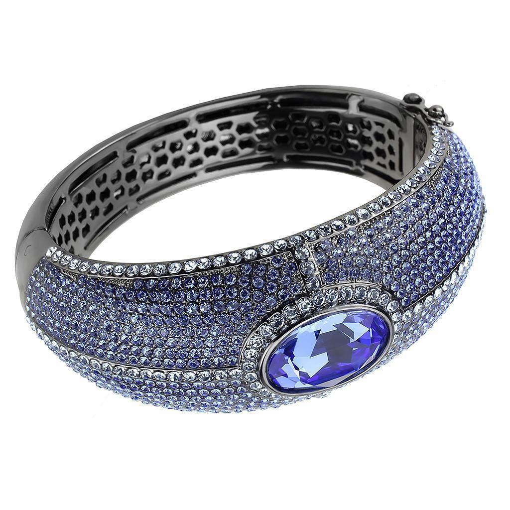 LO4283 - TIN Cobalt Black Brass Bangle with Top Grade Crystal in Sapphire