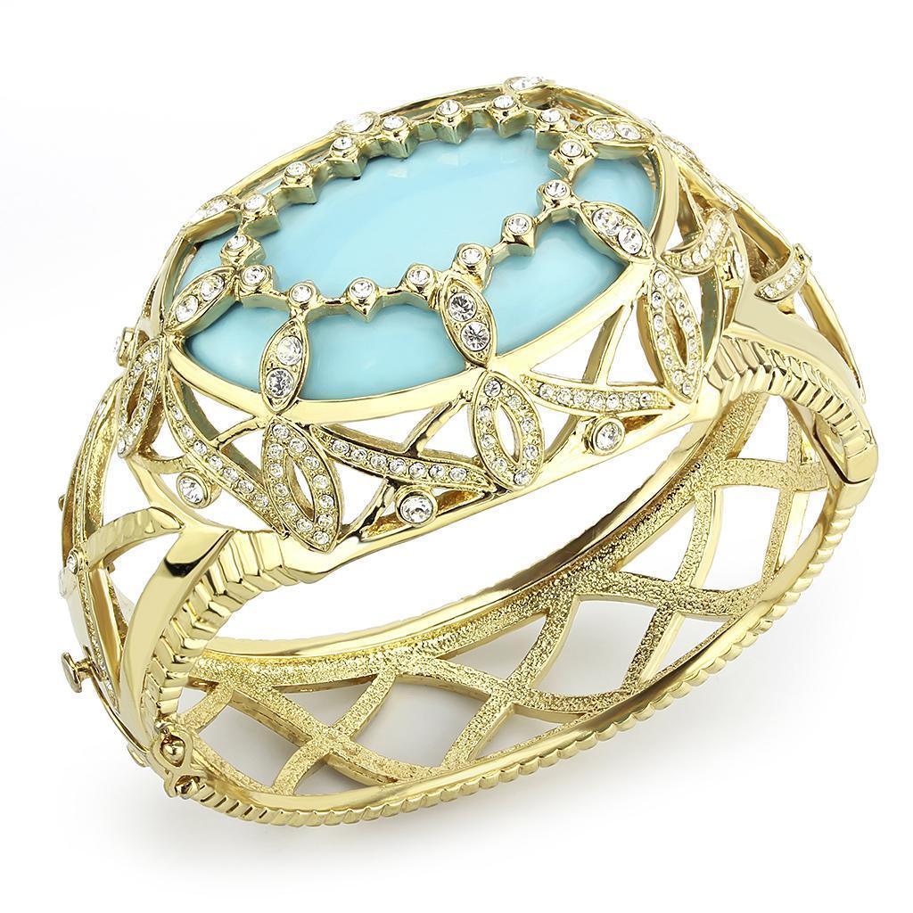 LO4348 - Gold Brass Bangle with Synthetic in Sea Blue