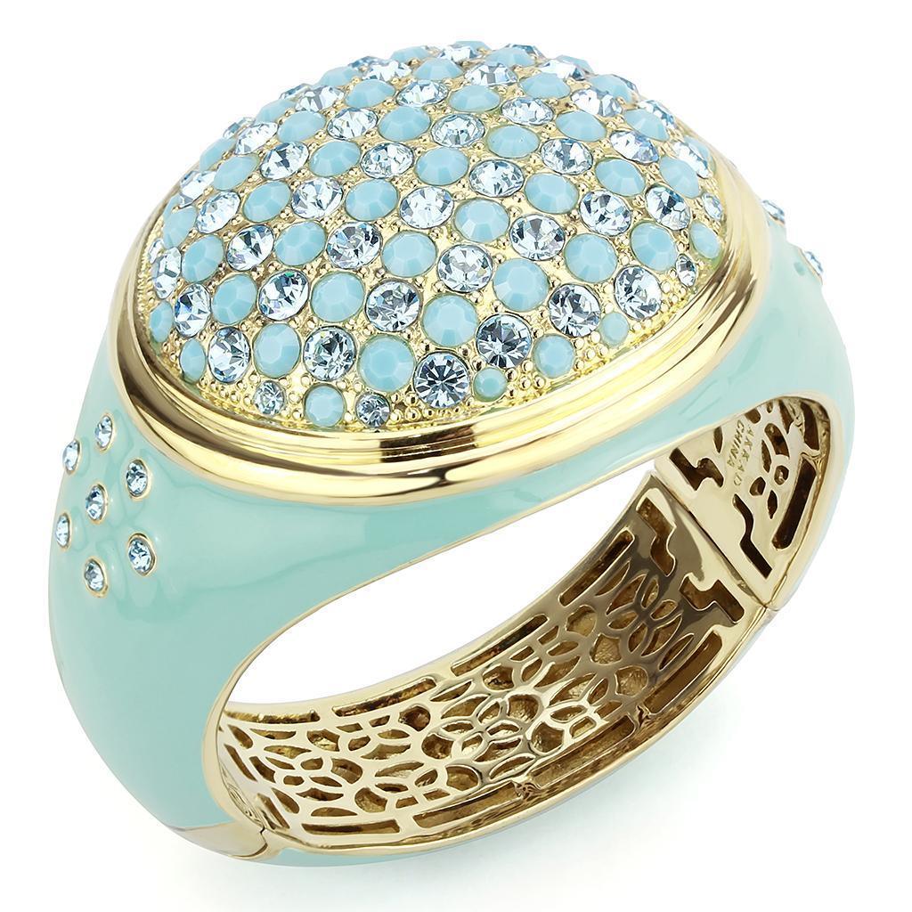 LO4350 - Gold Brass Bangle with Top Grade Crystal in Multi Color