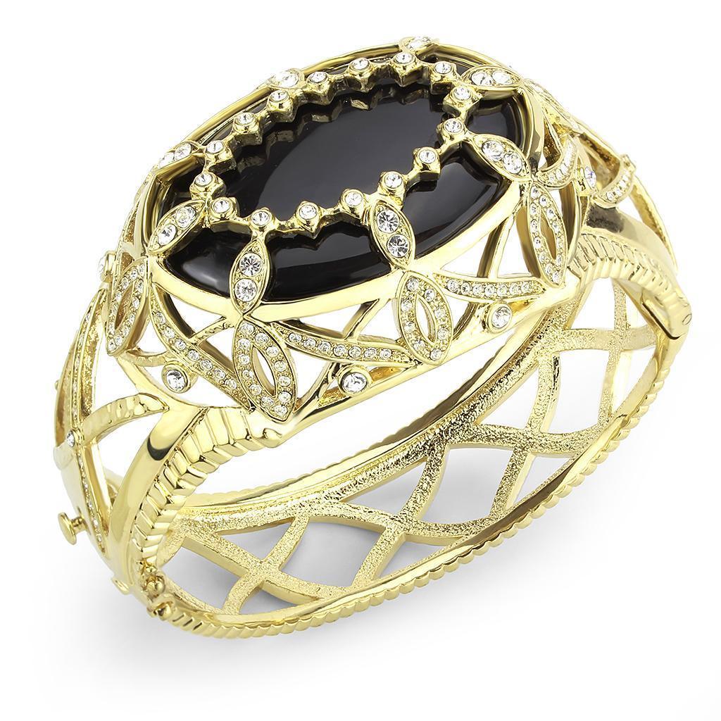 LO4349 - Gold Brass Bangle with Synthetic in Jet