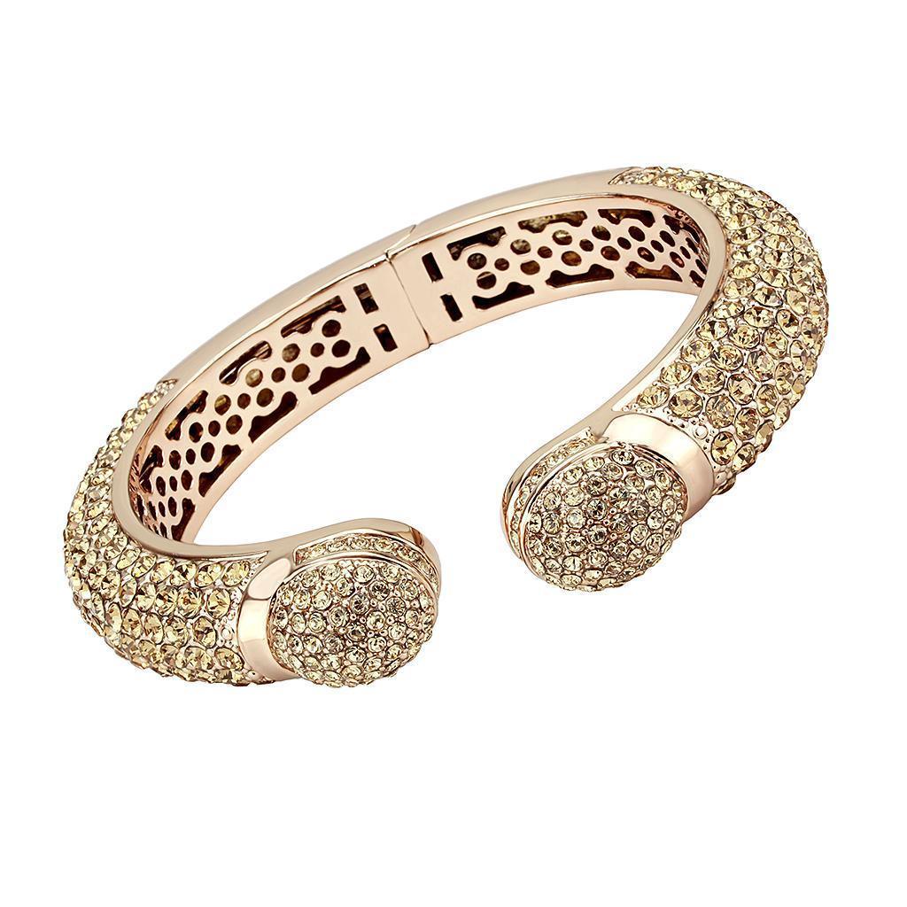 LO4313 - Flash Rose Gold Brass Bangle with Top Grade Crystal in Smoked Quartz