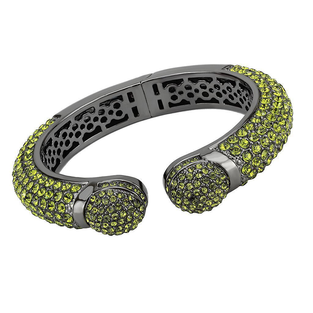 LO4314 - TIN Cobalt Black Brass Bangle with Top Grade Crystal in Peridot