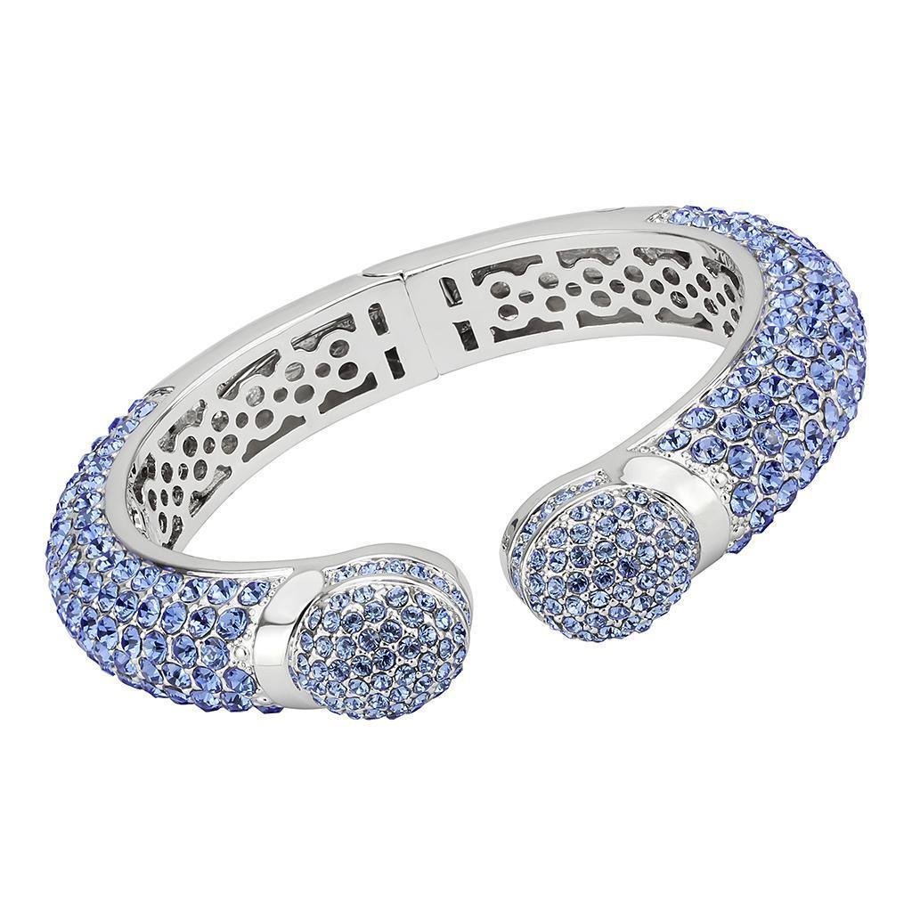 LO4315 - Rhodium Brass Bangle with Top Grade Crystal in Light Sapphire