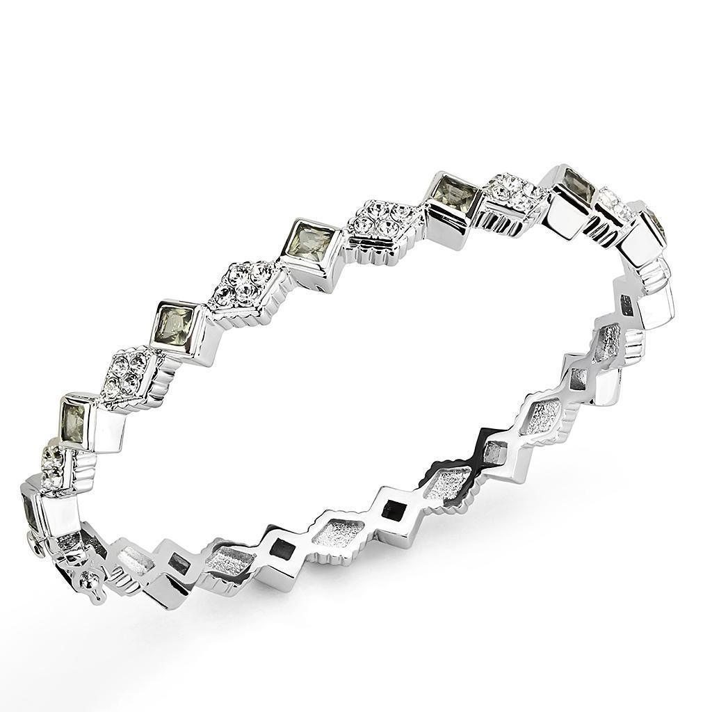 LO4340 - Rhodium Brass Bangle with Synthetic in Gray