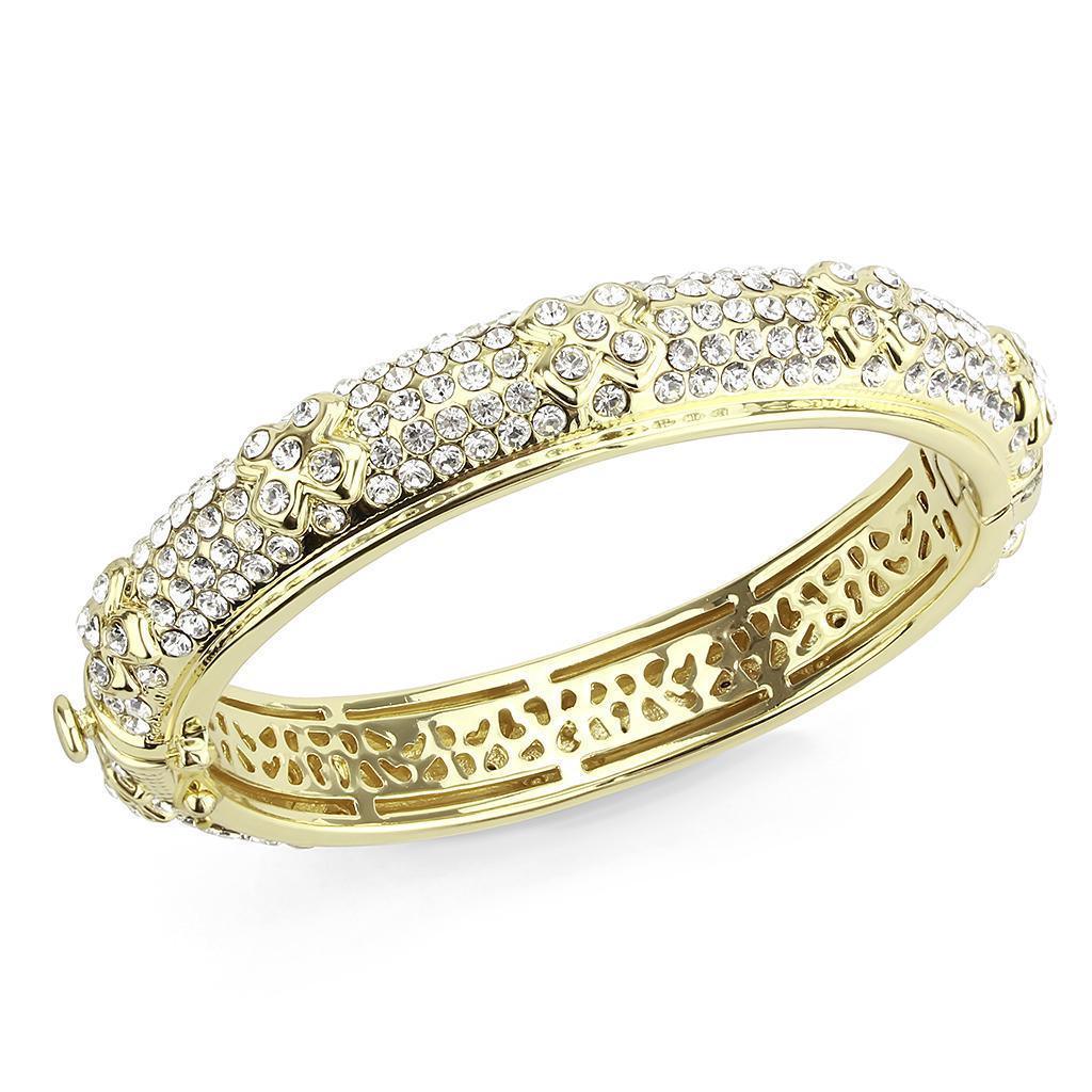 LO4339 - Gold Brass Bangle with Top Grade Crystal in Clear