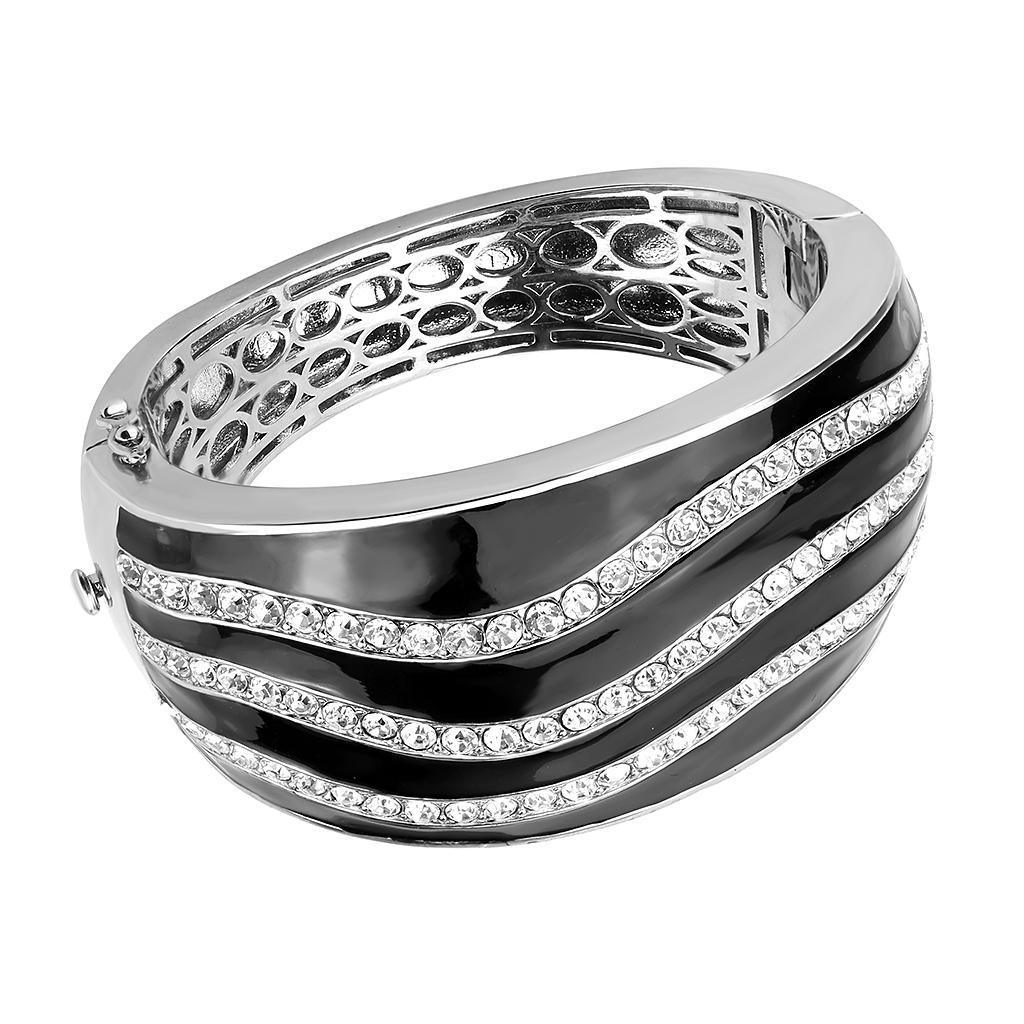 LO4278 - Rhodium Brass Bangle with Top Grade Crystal in Clear