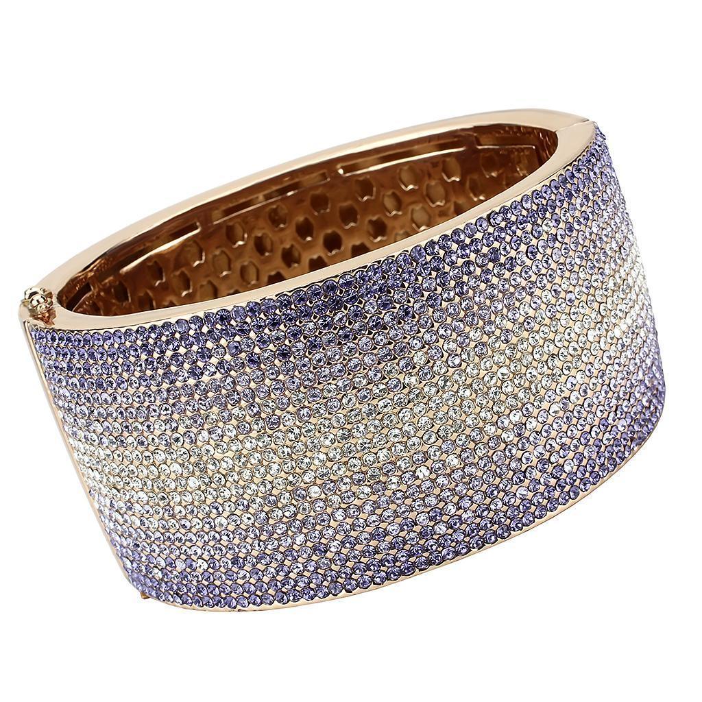 LO4279 - Rose Gold+e-coating Brass Bangle with Top Grade Crystal in Multi Color