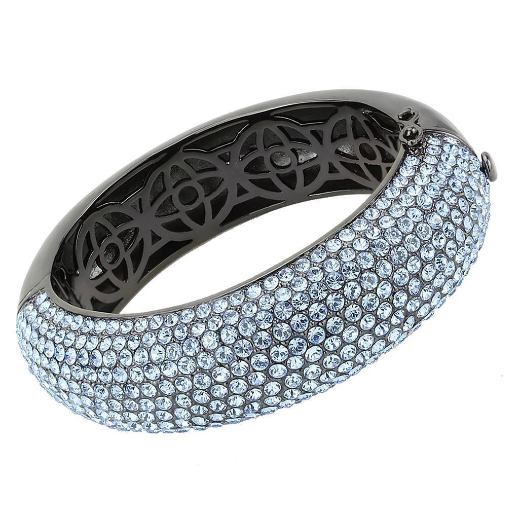 LO4307 - TIN Cobalt Black Brass Bangle with Top Grade Crystal in Aquamarine