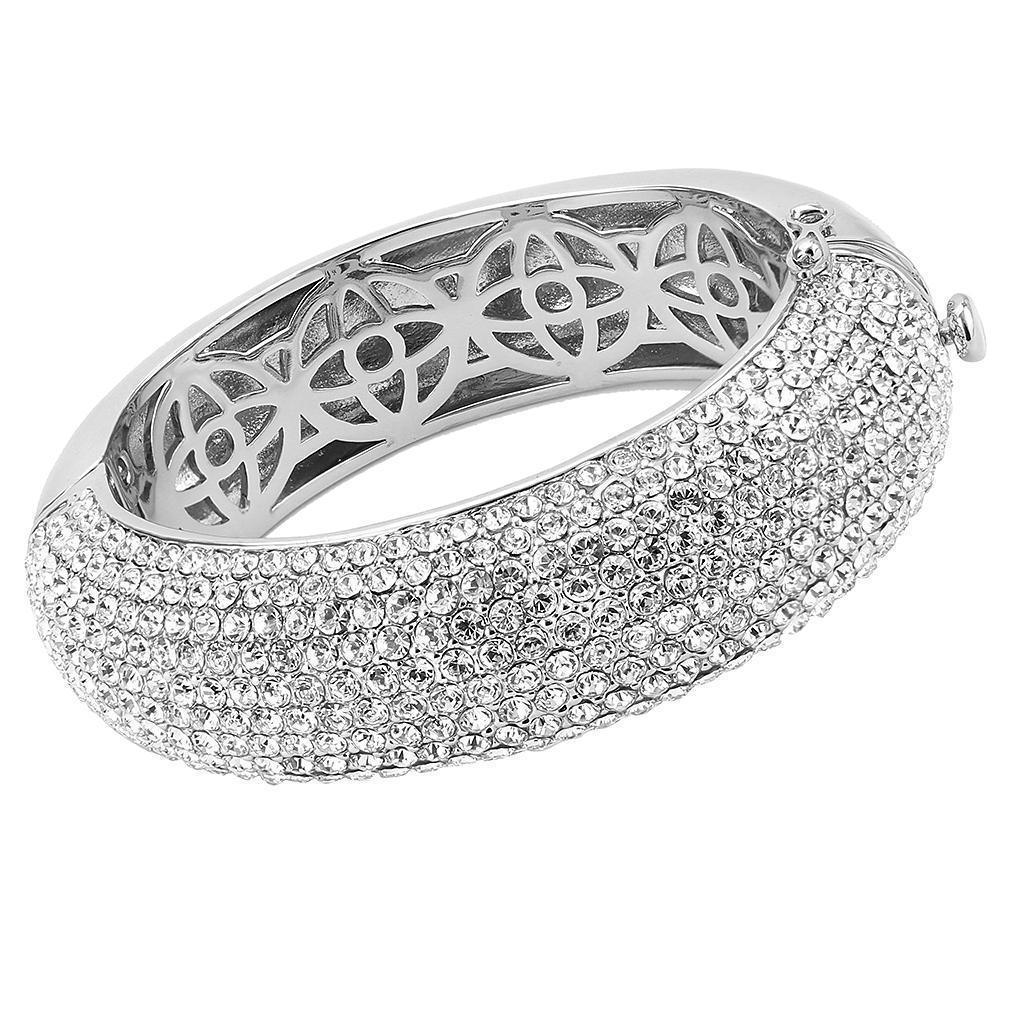 LO4302 - Rhodium Brass Bangle with Top Grade Crystal in Clear