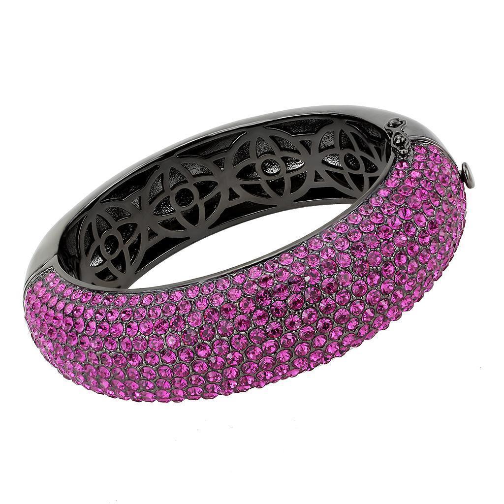 LO4303 - TIN Cobalt Black Brass Bangle with Top Grade Crystal in Fuchsia